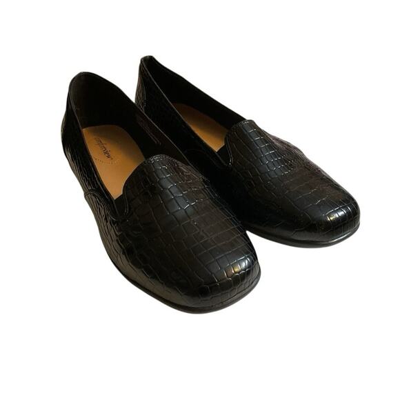 Comfort View Leisa Womens Flat Loafers 10.5M Black Croc Faux Patent Shoes - Picture 2 of 14